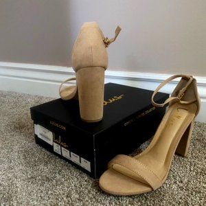Lulu's Taylor Natural Suede Ankle Strap Heels